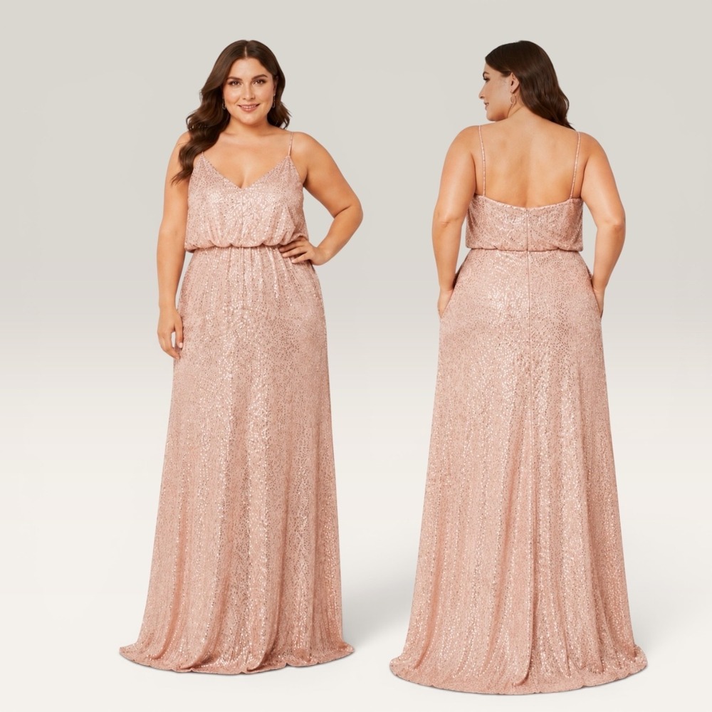 Kennedy Blue Sasha Rose Gold Sequin Maxi Bridesmaid Dress 16 Formal Gown